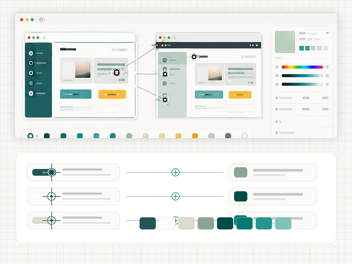 UI screenshot color audit with sampled interface colors and palette chips