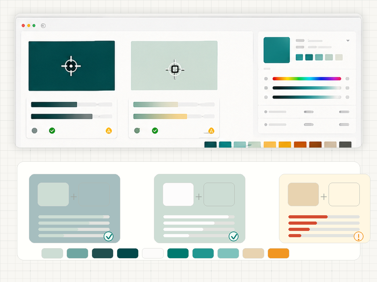 Accessibility contrast check panels using selected foreground and background colors