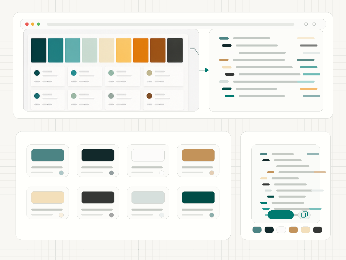 Extracted palette converted into CSS variable style cards for implementation handoff